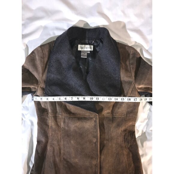Worth Women's Brown Leather and Grey Wool Accents Core Coat - Picture 6 of 8